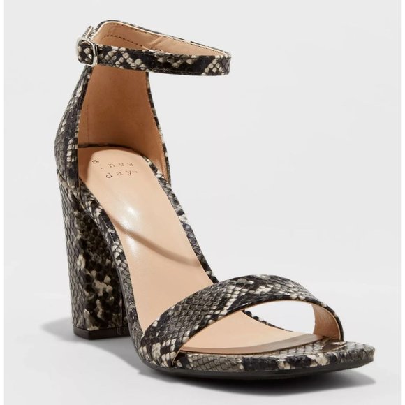 A New Day Women's Ema Snake Print High Block Heel Square Toe Pumps - Picture 1 of 3